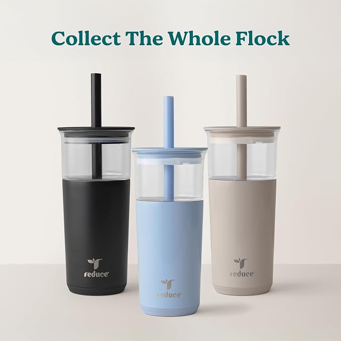 REDUCE Aspen 20 oz Vacuum Insulated Glass Tumbler with Lid & Extra Wide Straw - Keeps Drinks Cold for 12 Hrs - Ideal for Iced Coffee, Smoothies & Boba - Dishwasher Safe, Soft Base - Matcha - Image 6