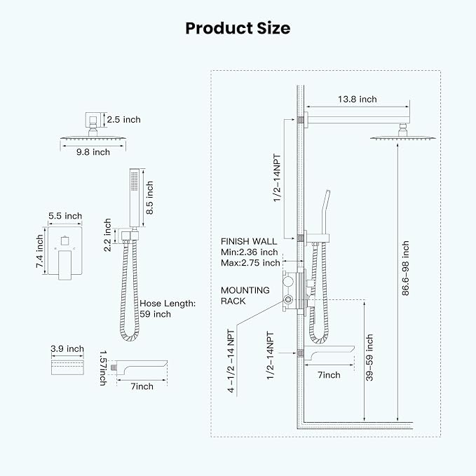 gotonovo Shower System with Tub Spout,Waterfall Tub Shower Faucet Set for Bathroom Head and Handle Set Wall Mounted 3 Function Rough-in Valve and Trim Included 10 inch Shower Head Oil Rubbed Bronze - Image 7