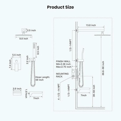 gotonovo Shower System with Tub Spout,Waterfall Tub Shower Faucet Set for Bathroom Head and Handle Set Wall Mounted 3 Function Rough-in Valve and Trim Included 10 inch Shower Head Oil Rubbed Bronze - Image 7