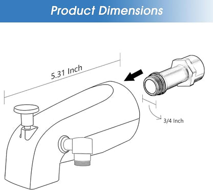 All Metal Tub Spout with Diverter Brushed Nickel, Fits Threaded 1/2" or 3/4" IPS, Tub Faucet with Shower Diverter - Image 6