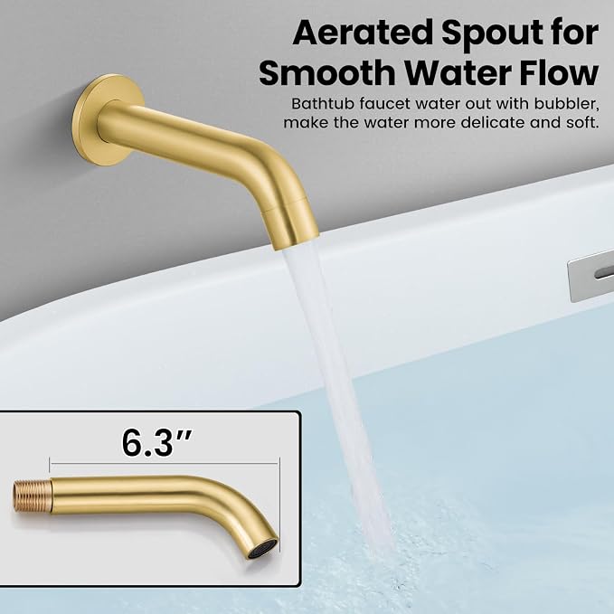 Airuida 3-Function Rain Shower System Set – Wall Mount Tub Shower Combo with Handheld Shower and Tub Spout,12 Inch Shower Head,Brushed Gold - Image 4