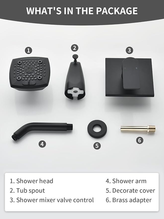 Black Shower Head and Handle Set 5 Inch Bathtub Faucet Shower Faucet with 6-Spray Shower Head Shower Valve Kit Modern Shower Set High-Pressure Shower Trim Kit - Image 9