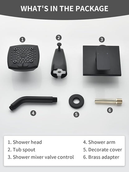 Black Shower Head and Handle Set 5 Inch Bathtub Faucet Shower Faucet with 6-Spray Shower Head Shower Valve Kit Modern Shower Set High-Pressure Shower Trim Kit - Image 9