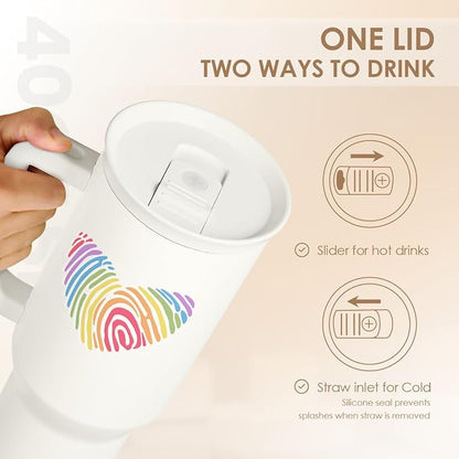 SANDJEST LGBT 40oz Tumbler with Handle and Straw, Insulated Stainless Steel Travel Coffee Mug for Gay Lesbian Adults Friends, Gift Idea for Birthday Christmas Pride Month (Heart Fingerprints) - Image 4