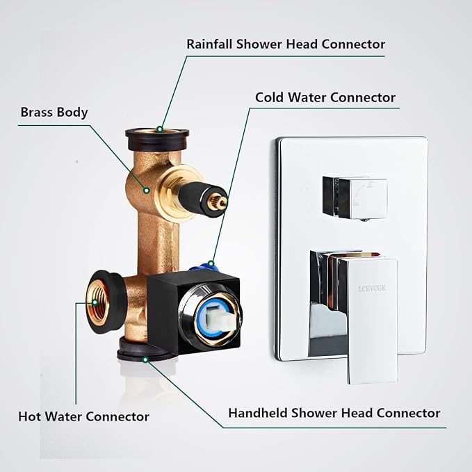 Shower System, Shower Faucet Set Complete Square Rain Shower Combo Set with 8 inch Rainfall Shower Head System Bathroom Wall Mounted 3-Setting Handheld Shower,Chrome - Image 3