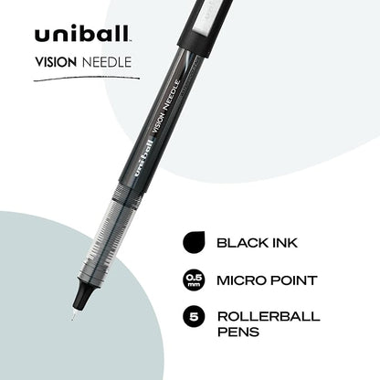 uniball Vision Needle Rollerball Pens, Micro Point, 5 Pack - Image 3