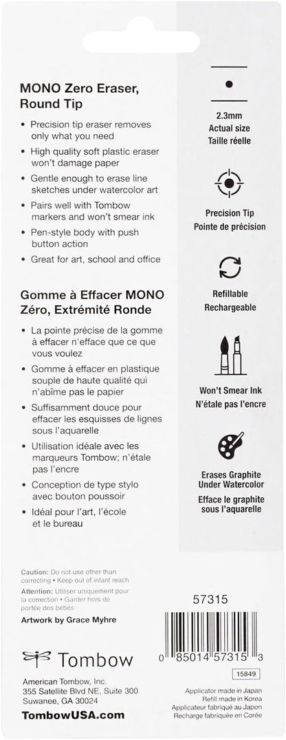 Tombow 57315 MONO Zero Eraser and Refill Value Pack, Round 2.3mm. Precision Tip - Image 2
