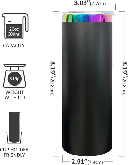 20 oz Skinny Tumblers Stainless Steel Tumbler with Lid and Straw Double Wall Vacuum Insulated Coffee Mug 20oz Powder Coated Cup for Hot and Cold Drinks(Black,8 pack) - Image 2