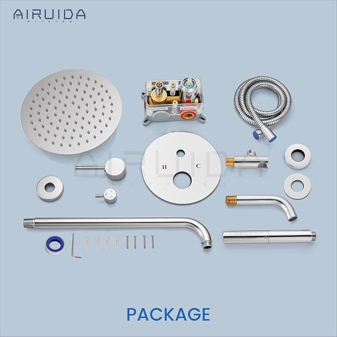 Airuida 3-Function Rain Shower System Set – Wall Mount Tub Shower Combo with Handheld Shower and Tub Spout,10 Inch Shower Head,Chrome Polish - Image 9