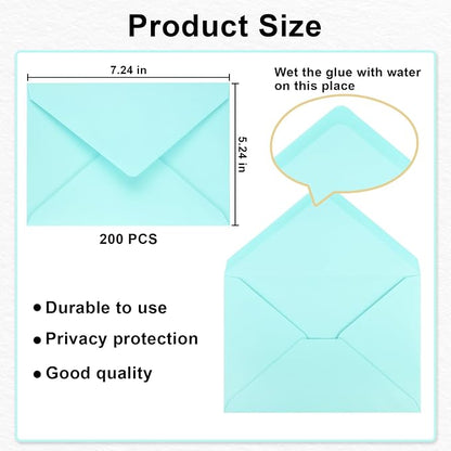 200 Pack A7 Envelopes, Light Blue Greeting Card Envelopes Self Seal, 5.24 x - Image 3