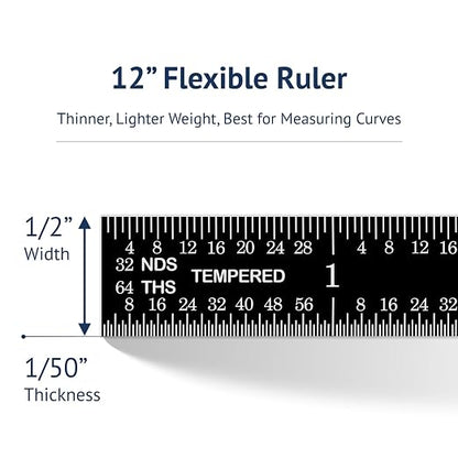 PEC Tools 12" Flexible Metal Ruler, Stainless Steel - Image 7