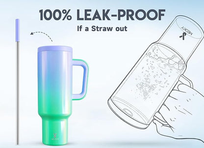 Meoky 50 oz Tumbler with Handle, Tumbler with Lid and Straw, Insulated Stainless Steel Travel Mug, 100% Leak-proof, Keeps Cold for 36 Hours or Hot for 12 Hours (Fairyland) - Image 3