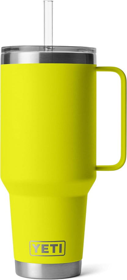 YETI Rambler 42 oz Tumbler with Handle and Straw Lid, Travel Mug Water Tumbler, Vacuum Insulated Cup with Handle, Stainless Steel, Firefly Yellow by YETI