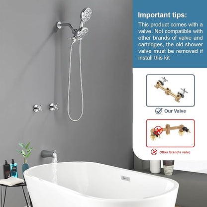 2 Handles Shower Faucet Set with Tub Spout Bathtub Shower Faucet Combo Set Shower System Complete Tub and Shower Trim Kit Chrome Polished Wall Mounted Shower Fixtures - Image 2