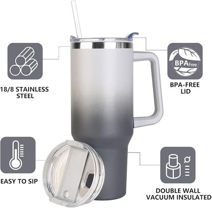 SYACOT 40 oz Tumbler with Handle and Straw Stainless Steel Insulated Tumbler Leak Proof Lid and Straw Lid Reusable Travel Mug Coffee Mug Cup Dishwasher Safe Keep Drinks Cold and Hot (Grey&Black) - Image 4