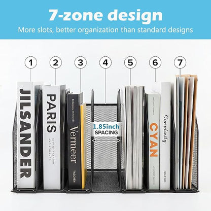 7-Section Vertical Mesh File Sorter, Metal Paper Holder - Image 3