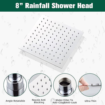 Shower Head - Shower Faucet Set Square Shower Combo System with 8'' Rainfall Shower Head Wall Mount Handheld Shower, Stainless Steel with Chrome Finish Bath Shower Head,Chrome - Image 4