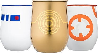 Corkcicle Stemless Insulated Wine Glass Tumbler - Keeps Beverages Cold 6 Hours & Hot 3 Hours - Stainless Steel - Easy-Grip - Summer Gift - Keeps Drinks Ice Cold - 12 oz - Droid Set 3-Pack Bundle by Corkcicle