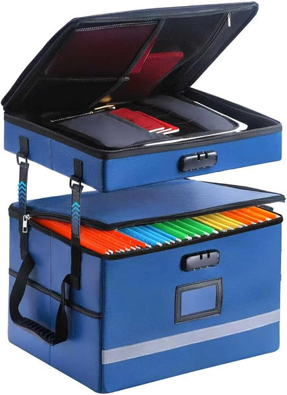 EXLIFBAG 2 Layer File Box with Lock, Portable Document Organizer Box with Handle by EXLIFBAG