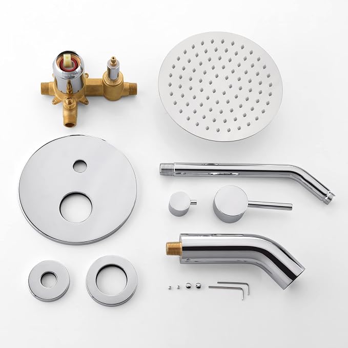 sumerain Tub and Shower Faucet with Valve, Shower Tub Kit with Pressure Balance Valve, 8 Inch Rain Shower Head and Waterfall Spout Chrome Finish - Image 8