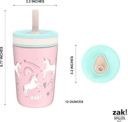Zak Designs Kelso Toddler Cups For Travel or At Home, 12oz Vacuum Insulated Stainless Steel Sippy Cup With Leak-Proof Design is Perfect For Kids (Fanciful Unicorn) - Image 8