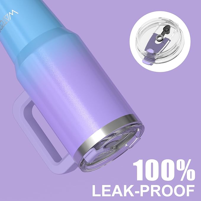 40 oz Shiny Tumbler with Handle and Straw,Stainless Steel Tumbler with Lid and Straw,Insulated Travel Mug(Cold for 34 Hours),Water Bottle for Iced Tea,Coffee (Purple) - Image 9