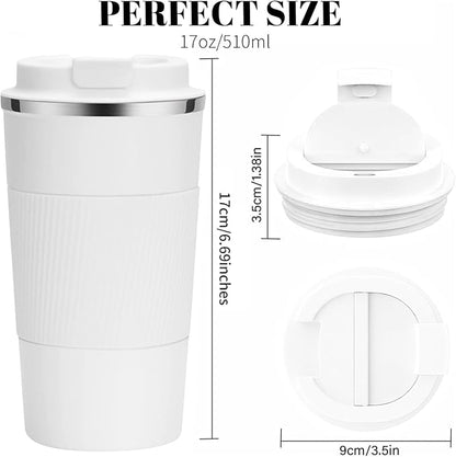 YINBAOGE Insulated Travel Coffee Mug, Spill & Leak Proof, Portable To Go Camping Stainless Steel Coffee Tumbler, Reusable Thermal Coffee Cup with Lid for Hot & Cold Drinks (White, 17 OZ) - Image 3