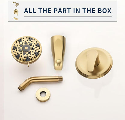 Tub Shower Faucet Combo Set Bathtub Faucet Set Shower System with Tub Spout Shower Tub Kit Shower Valve and Trim Kit Shower Fixtures Brushed Gold - Image 6
