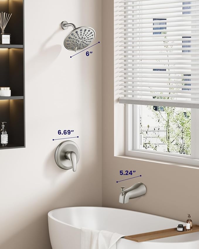 gotonovo Tub Shower Faucet Set Shower Head and Handle Set 6 Modes 6 inch Bathroom Trim Kit with Tub Spout High Pressure Shower System Combo with Valve Round Showerhead Brushed Nickel - Image 3
