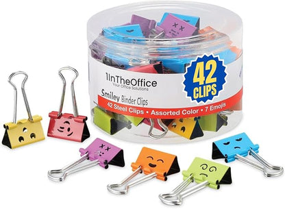 1InTheOffice Medium Cute Colored Smiley Face Binder Clips by 1InTheOffice
