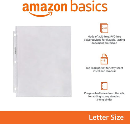 Amazon Basics Sheet Protectors for 3 Ring Binder, Heavyweight, Top Loading - Image 2