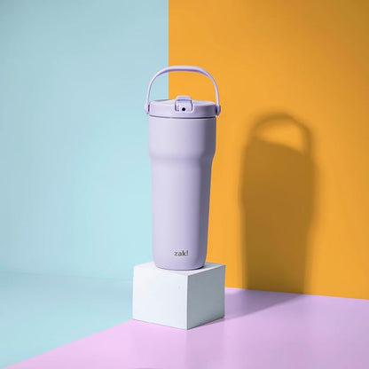 Zak Designs Sutton Travel Tumbler for On the Go, 30oz Stainless Steel with Vacuum Insulation, Straw Spout, Carry Handle for Cold Drinks (Smoky Lilac Purple) - Image 8