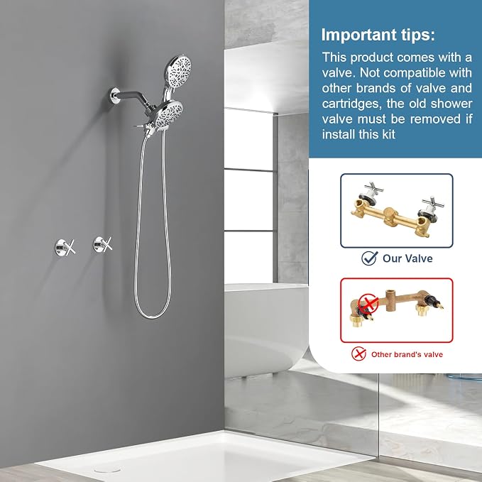 2 Handle Shower Faucet Shower System Complete 2 in 1 Shower Combo Set with Handheld Showerhead Shower Trim Kit Wall Mounted Shower Fixtures Chrome Polished - Image 2