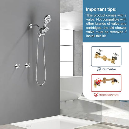 2 Handle Shower Faucet Shower System Complete 2 in 1 Shower Combo Set with Handheld Showerhead Shower Trim Kit Wall Mounted Shower Fixtures Chrome Polished - Image 2