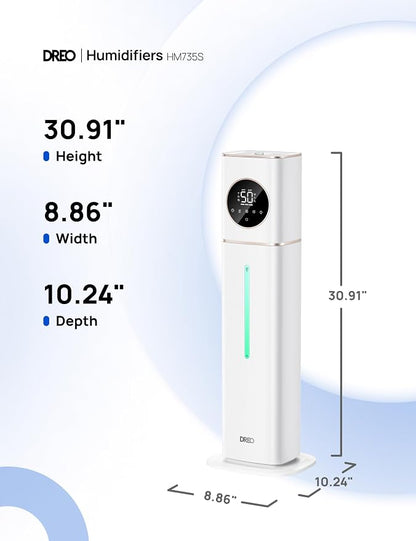 DREO HM735S 11L Smart Humidifier Large Room 700 ft², 100H Cool Mist Air Humidifiers for Bedroom, Top-Fill, Clean Tank Technology, 26dB, Auto Mode, Aroma Box, RGB, Remote & APP Control, Baby, White - Image 8