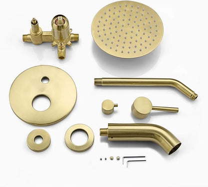 sumerain Pressure Balance Shower and Tub Faucet Set Brushed Gold with Tub Spout, 8" Shower Head, High Flow - Image 8