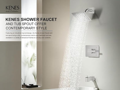 KENES Tub Shower Faucet Set Complete, Brushed Nickel Tub and Shower Trim Kit with 6-Inch Rain Shower Head, Square Shower System, KE-6025A (Shower Valve Included) - Image 2