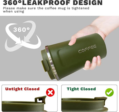 YINBAOGE Insulated Travel Coffee Mug, Spill & Leak Proof, Portable To Go Camping Stainless Steel Coffee Tumbler, Reusable Thermal Coffee Cup with Lid for Hot & Cold Drinks (2nd-Green, 17 OZ) - Image 5