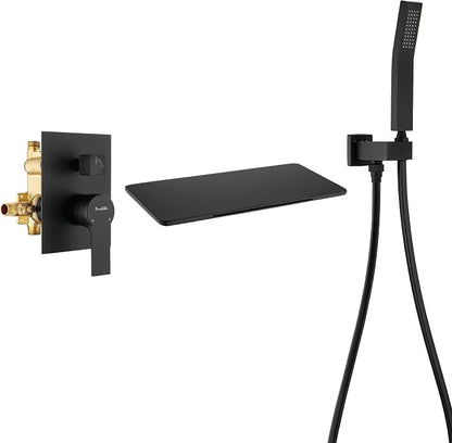 SHAMANDA Waterfall Bathtub Faucet with Sprayer, Wall Mount Tub Filler with Hand Shower, Single Handle Tub Faucet with Handheld Shower Head(Rough-In Valve Body and Trim Included), Matte Black, L902-7 - Image 9