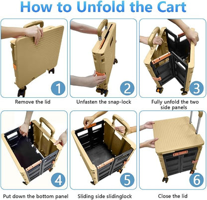 FELICON SELORSS Foldable Utility Cart Folding Portable Rolling Crate-Khaki | - Image 4