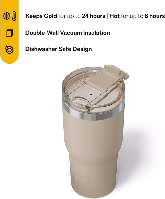 RTIC 20oz Essential Tumbler with Lid, Ceramic Lined, Insulated, Stainless Steel, Metal, Double Wall Vacuum-Insulation, Travel Cup for Iced Coffee, Tea, Hot and Cold Drink, Beach - Image 3