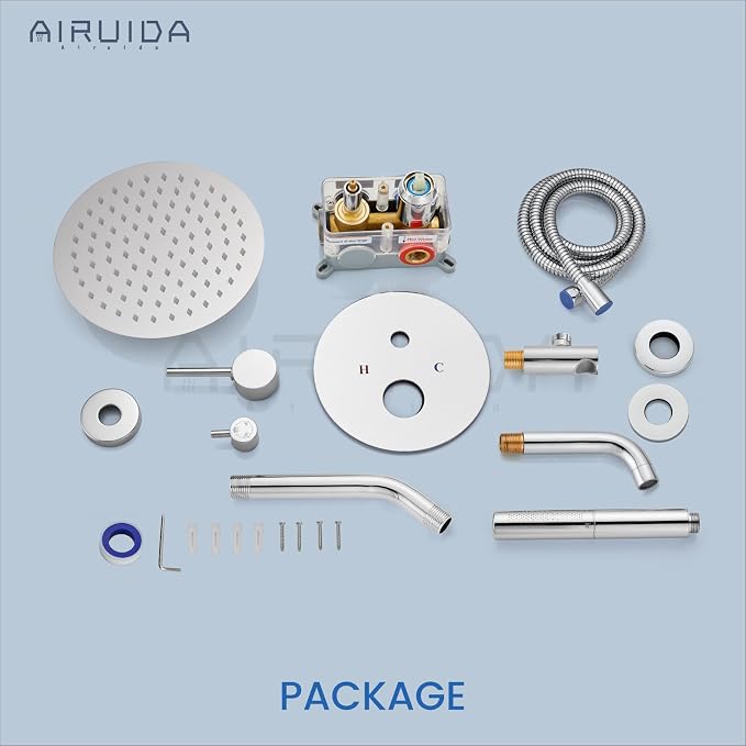 Airuida 3-Function Rain Shower System Set – Wall Mount Tub Shower Combo with Handheld Shower and Tub Spout,8 Inch Shower Head,Polished Chrome - Image 8