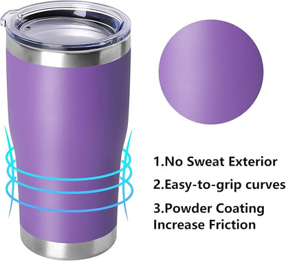 DOMICARE 20oz Tumbler with Lid Stainless Steel Tumblers Bulk, Double Wall Vacuum Insulated Coffee Travel Mug Powder Coated Tumbler, 8 Count (Pack of 1) Purple - Image 2
