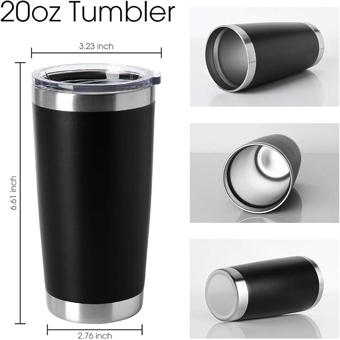 HASLE OUTFITTERS 20oz Stainless Steel Tumblers Bulk, Insulated Travel Cup with Lid, Double Wall Vacuum Coffee Mug for Cold & Hot Drinks 4 Pack, Black - Image 2