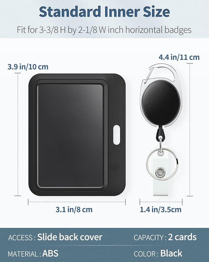 Uniclife 3 Pack Sliding Badge Holder Hard Black Horizontal Plastic Card Case - Image 6