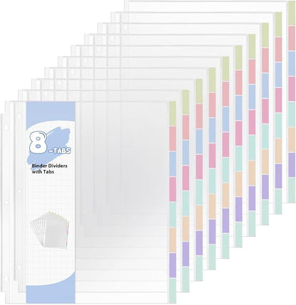 10 Sets 80Pcs Clear Sheet Protector Sleeves, Plastic 3 Ring Binder Dividers | by Prudiut