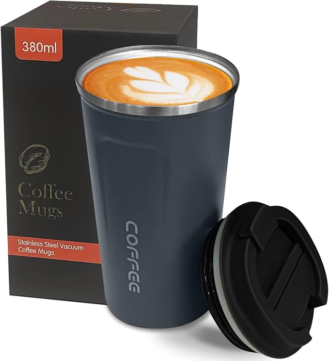 YINBAOGE Insulated Travel Coffee Mug, Spill & Leak Proof, Portable To Go Camping Stainless Steel Coffee Tumbler, Reusable Thermal Coffee Cup with Lid for Hot & Cold Drinks (2nd-Blue, 12 OZ) by YINBAOGE