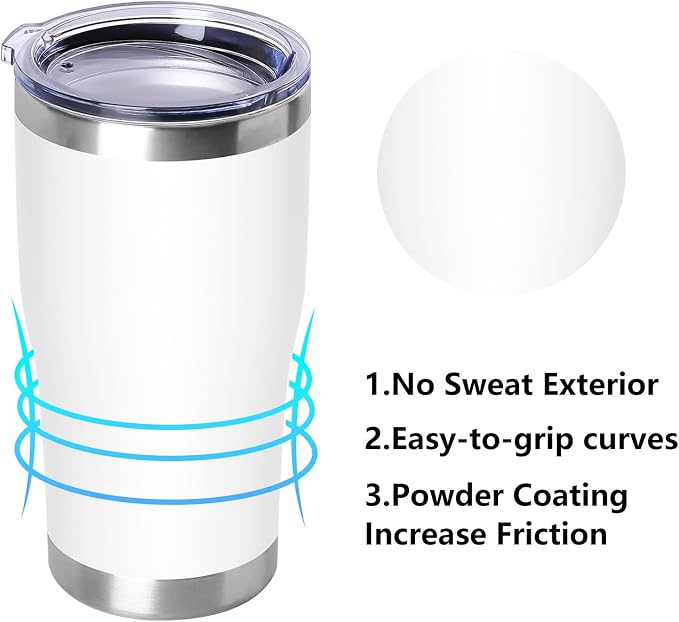 DOMICARE 20oz Tumbler with Lid Stainless Steel Tumblers Bulk, Double Wall Vacuum Insulated Coffee Travel Mug Powder Coated Tumbler, 12 Count (Pack of 1) White - Image 2