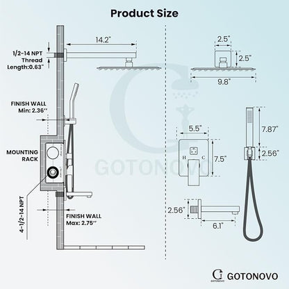 gotonovo Shower System with Tub Spout Wall Mounted Rain Shower Head and Handle Combo Shower Faucet Set with Valve, 10 Inch, Oil Rubbed Bronze - Image 4