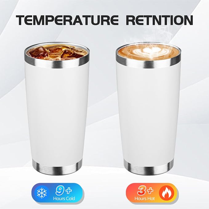 StarSpeed 20oz Tumbler Bulk with Lid, Stainless Steel Insulated Tumblers Double Wall Vacuum Insulated Travel Mug, Powder Coated Coffee Cups for Hot and Cold Drinks(White,8) - Image 3
